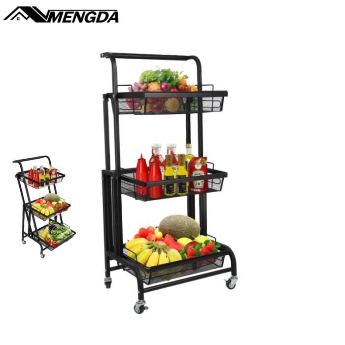 mengda chariot mobile à 3 niveaux, desserte sur roulettes, étagère de rangement en métal