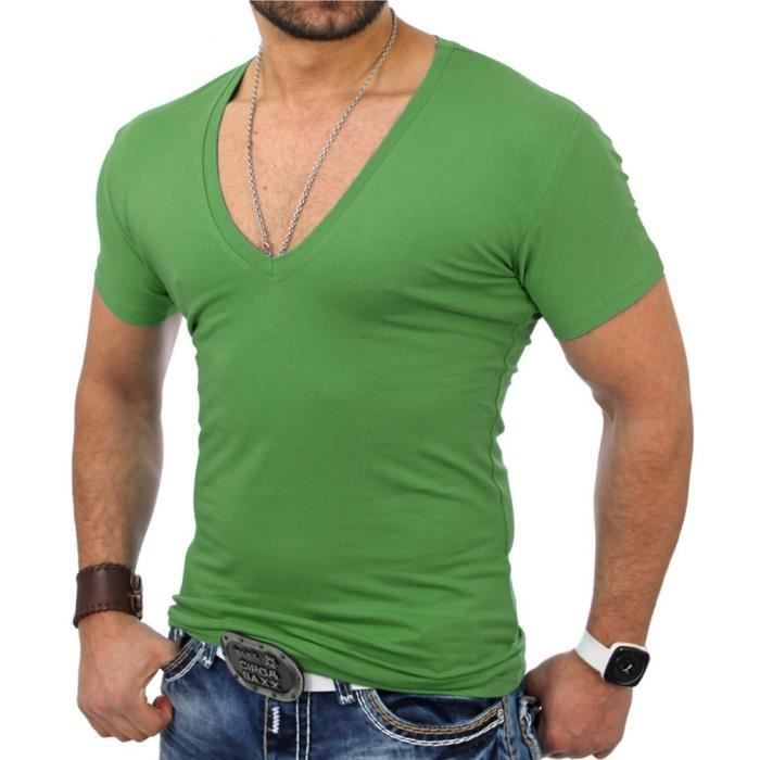 t-shirt homme col v