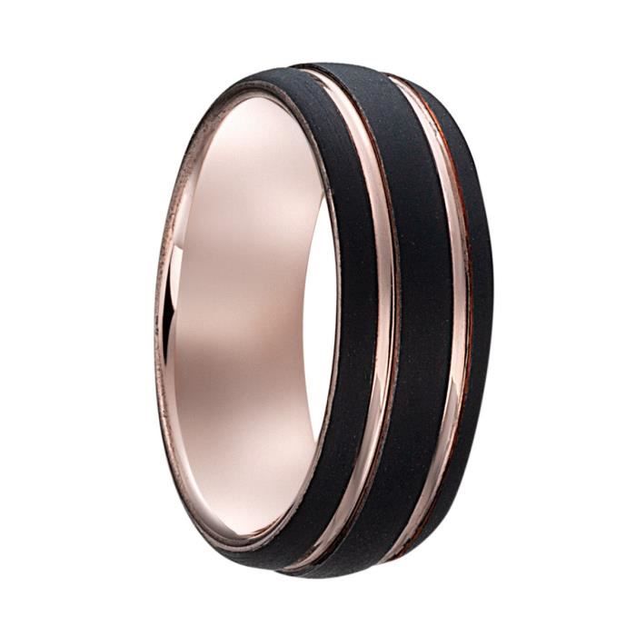 Joudan Bijoux Bague Homme Ou006h Acier Rose Plaque Noir