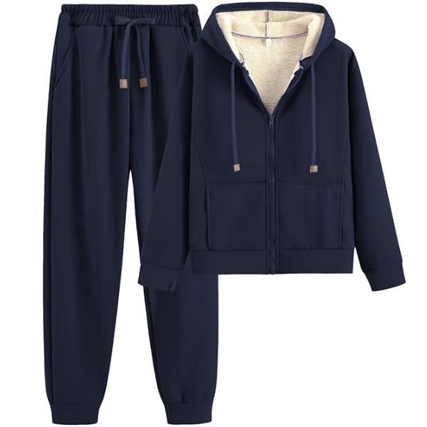 Survêtement Femme Doublé Fourrure - Ensemble Sweat Zippé + Pantalon Large Confortable