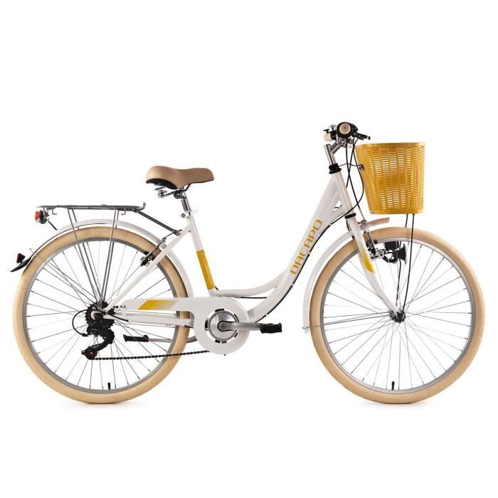 Velo Dame 26 Cantaloupe Blanc Avec Panier Tc 48 Cm Dacapo Prix Pas Cher Cdiscount