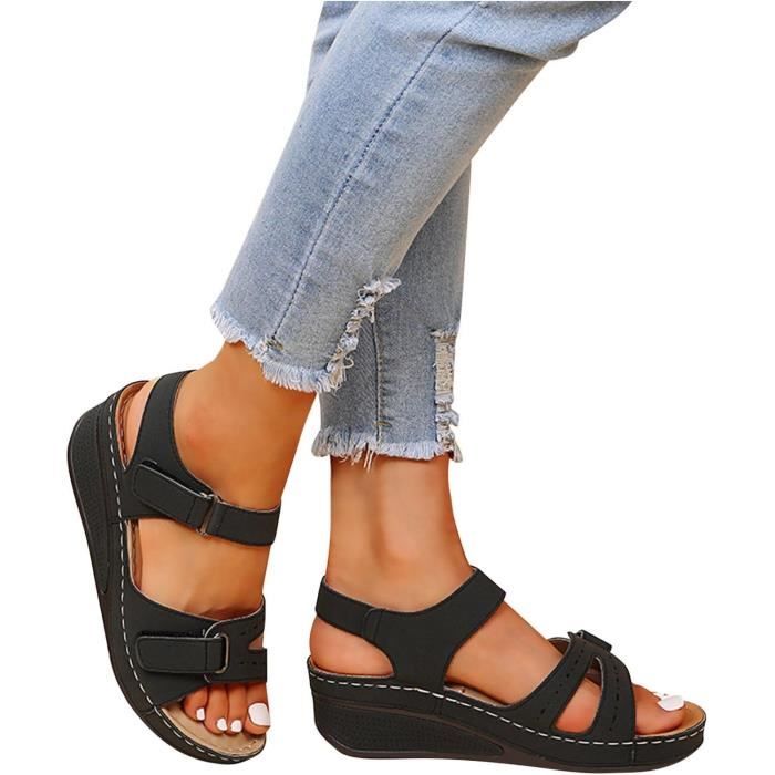 Sandales Femmes 2024 Orthopedique Antiderapantes Bout Ouvert Noir