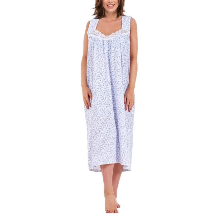 chemise de nuit femme coton sans manche