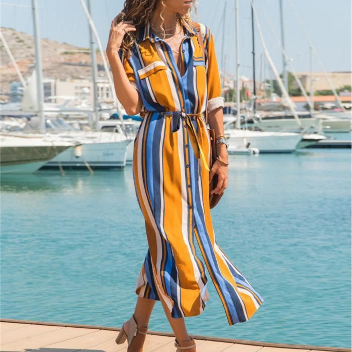 Robe chemise longue hot sale rayée