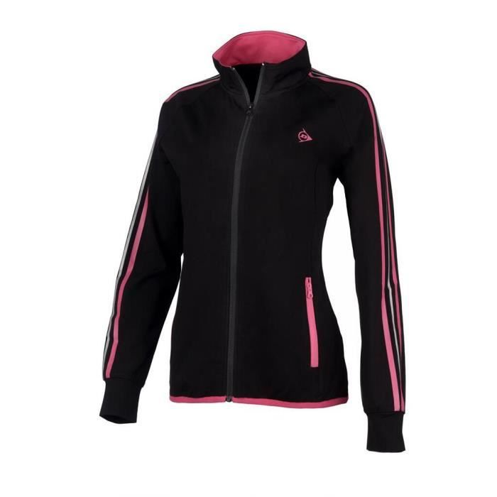 veste de survêtement femme dunlop performance warm-up - noir/rose - xl - tennis - manches longues - respirant
