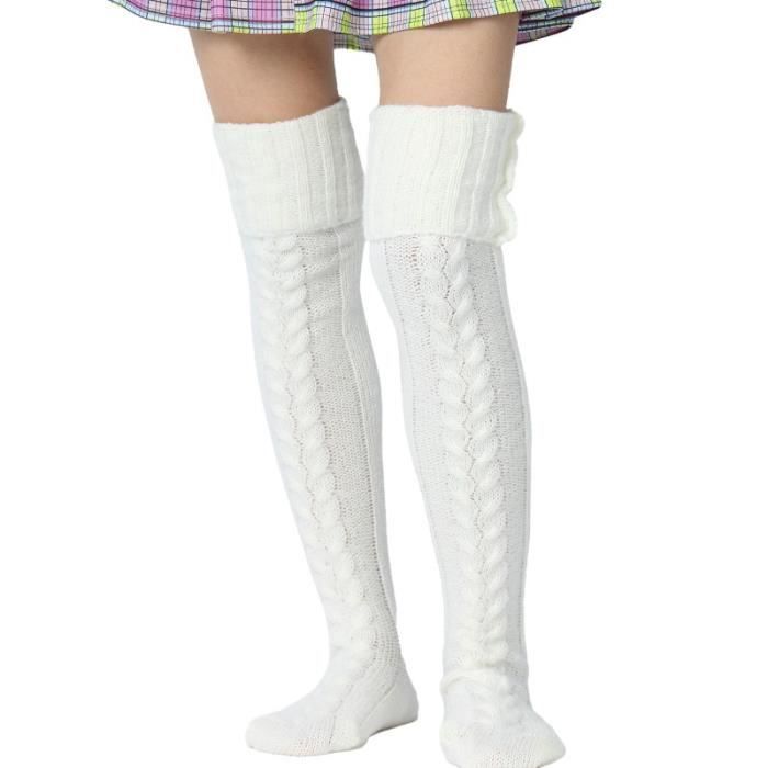 Chaussettes Hautes Femmes Hiver - Bas Longs Tricot Câblé Colorés, Confort Chaud Cuissardes