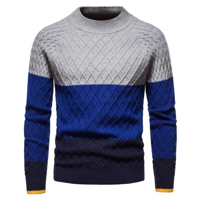 Pull Homme de marque Le nouveau pull over a col montant Pull a la mode epais Motif losange Gris Cdiscount Pret a Porter