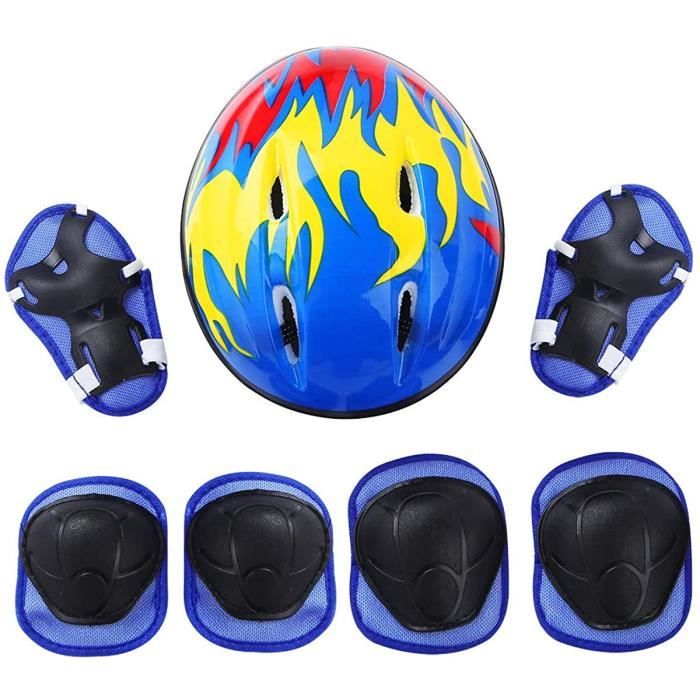 Casque velo enfant reglable avec set de protection pour filles et garcons de 3 a 10 ans Bleu Cdiscount Sport