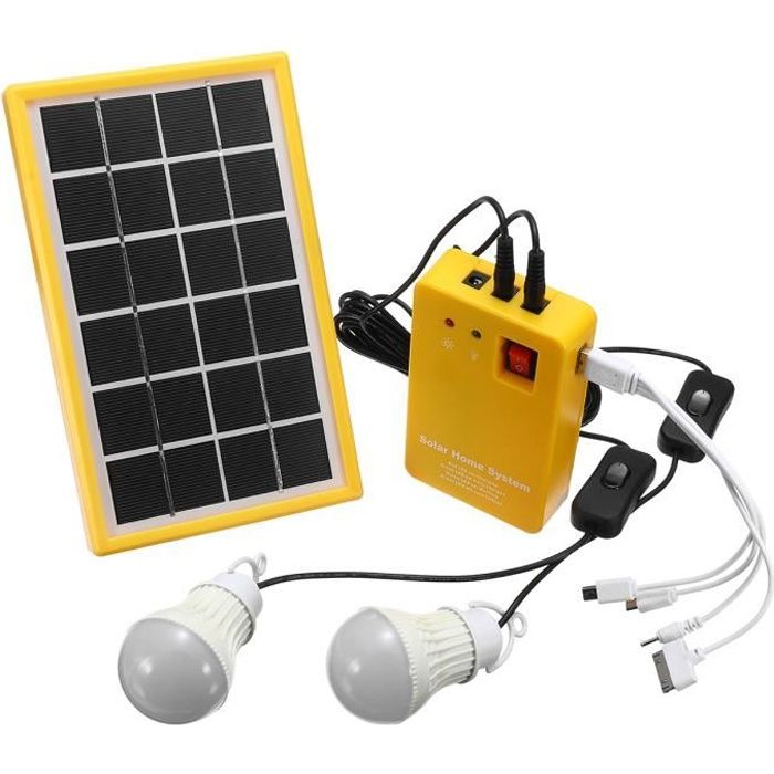 Générateur d'énergie Panneau Solaire 3W 6V + 3 Ampoule USB Charge pour Téléphone Portable Camping Extérieur Chargeur
