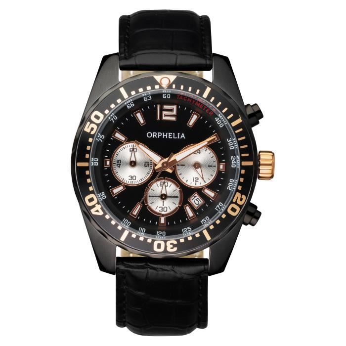 ORPHELIA - Montre Hommes - Quartz - Chronographe - Bracelet en Cuir - Noir - 153-6901-44