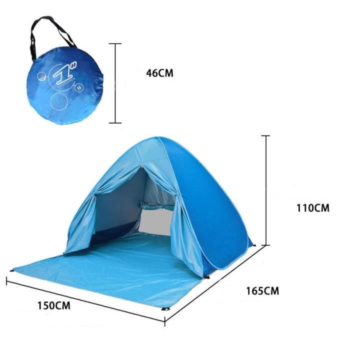 Tente de Plage Instantanée Anti UV Abri de Plage Pop-up Portable Automatique pour 1 à 3 Personnes avec rideau 165 x 150 x 100 cm