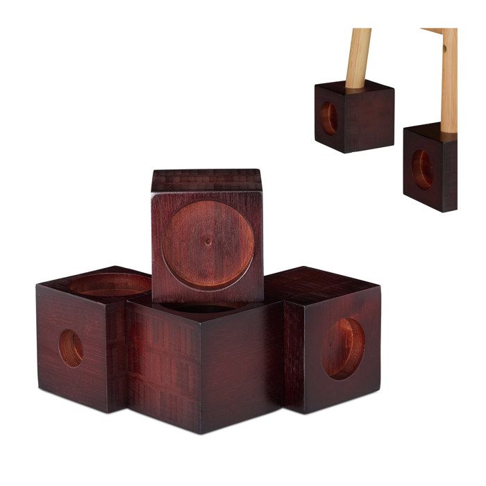 Relaxdays Rehausseurs de meubles bambou lot de 4 cubes agrandissement tables pieds chaises 9 4 cm marron foncé
