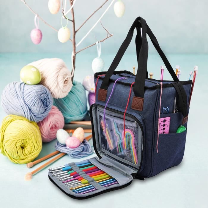 Sonew sacs de rangement au crochet Sonew Sac à tricoter Oxford Cloth Knitting Storage Bag Yarn Crochet mercerie couture Bleu