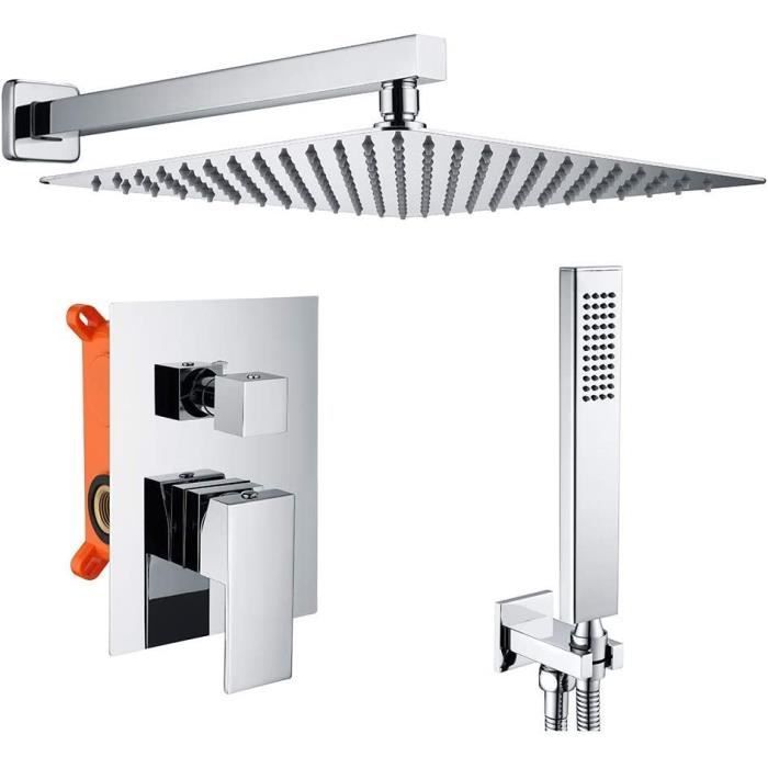 DUTRIX Colonne Douche Encastrable Carré, Kit de Douche Complet Encastré