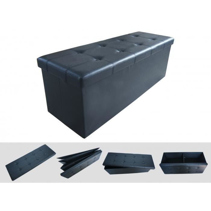 banc pliant avec espace de stockage - todeco - piquée et capitonnée - noir - 110 x 38 x 38 cm
