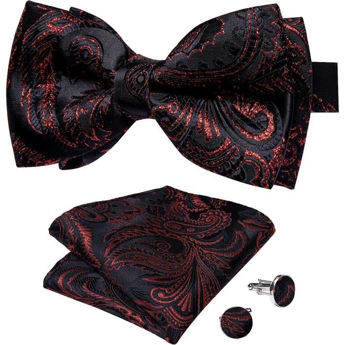 Noeud Papillon Bordeaux Homme Houlife Ensemble Nu0153ud Papillon Pré-noué En Velours Solide Et Carré De Poche Avec Boutons De Manchette Pour Homme, Vert Foncé Noeud En Velours