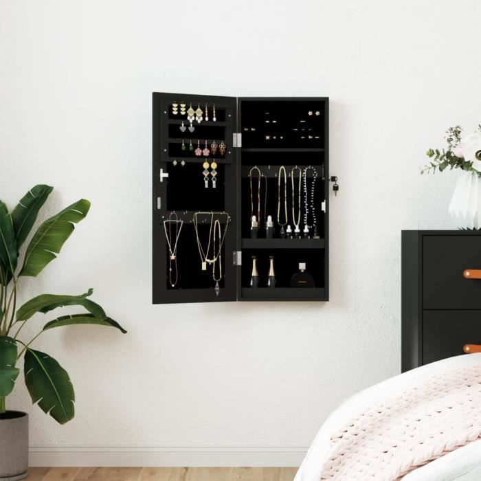 vidaXL Armoire à bijoux avec miroir murale noir 30x85x67 cm 353209