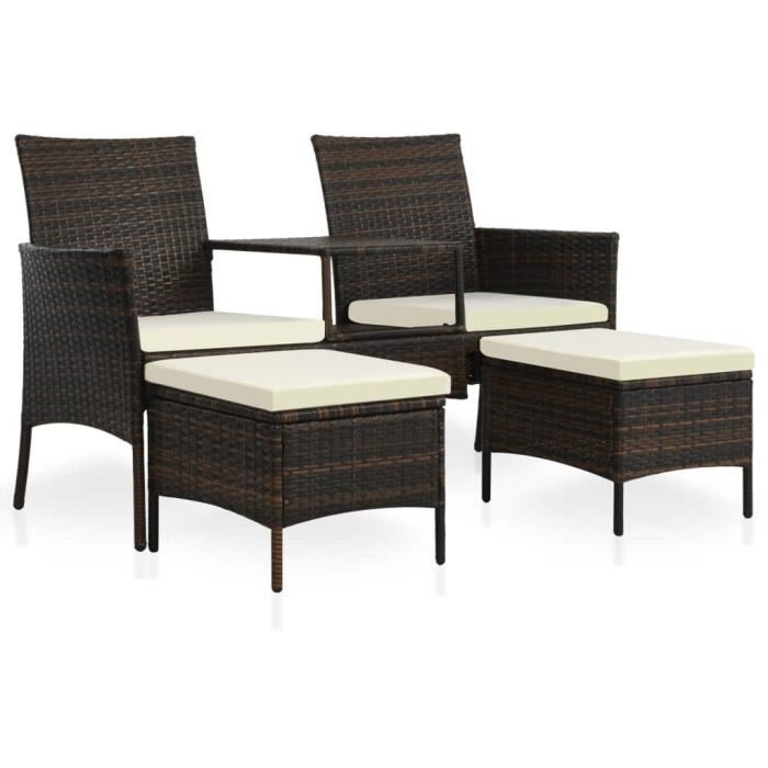 vidaXL Canapé de jardin table à thé et tabourets Résine tressée