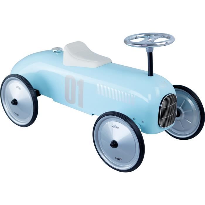 Porteur voiture de course en métal - Vilac - Vintage bleu tendre - Pour enfant dès 18 mois