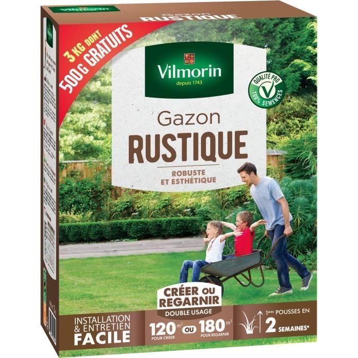 VILMORIN Semences de gazon Rustique - Boîte de 3kg dont 0,5g gratuit