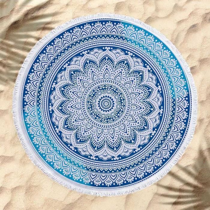 Internet Hippie ronde tapisserie ronde Mandala plage serviette Yoga Mat Bohème Serviette de plage Noir-Bleu