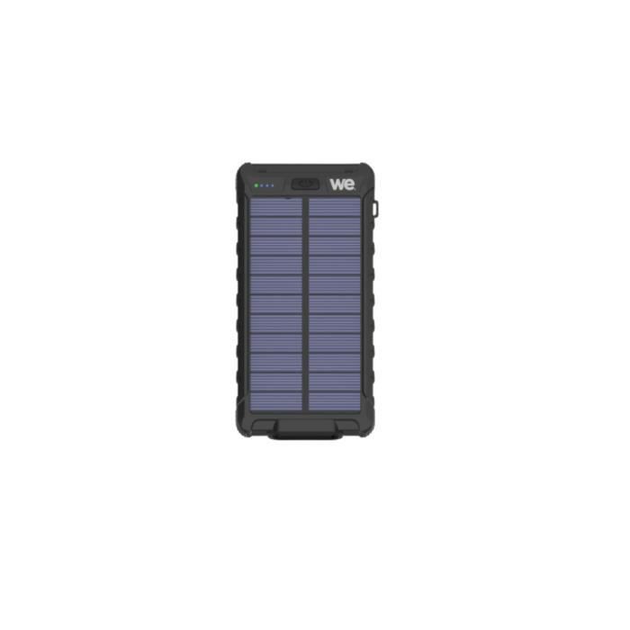 WE Batterie de secours 10000 mAh - Antichocs - 2 ports USB - 10W - Panneaux solaires/lampe torche intégrés - IPX4 - noire Noir