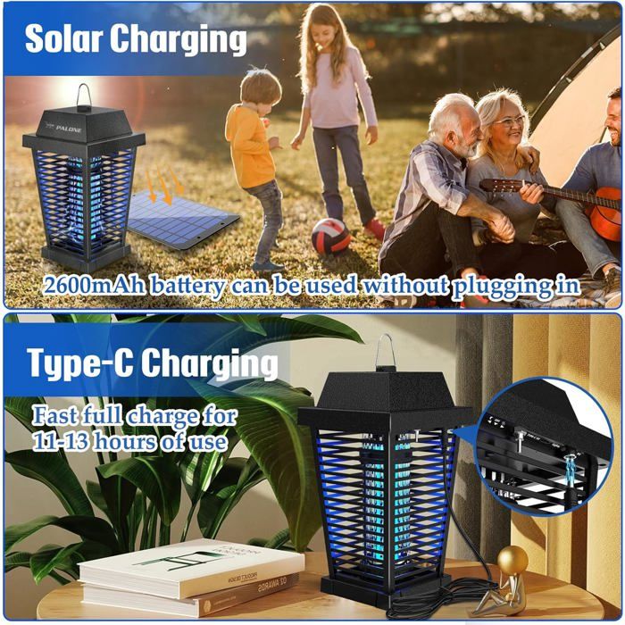 Palone PALONE Solar Bug Zapper 4500V Rechargeable with Solar Panel & Type-C ...