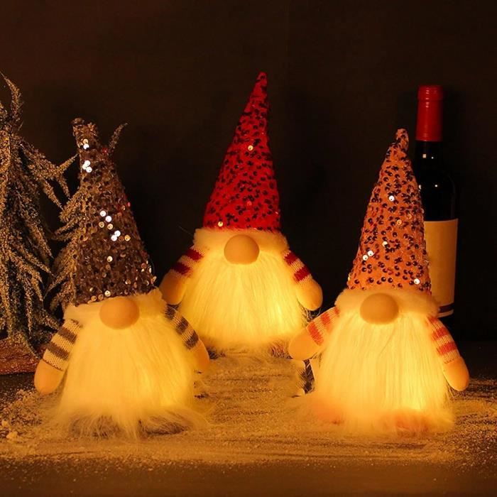 3Pc Gnome De Noel Lumineux,Lutin Farceur De Noel En Peluche, Lutin