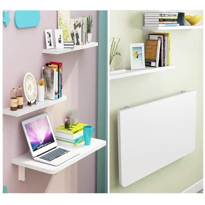 Table Murale Pliante En Bois Massif 70x40 Cm - Bureau, Table à Manger, Support D'ordinateur - Design Compact Et Stable - 12