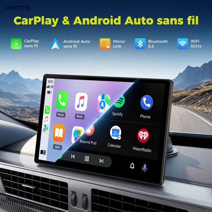 Autoradio pour Carplay Android Auto sans fil, 7 écran tactile Sync GPS nav autoradio pour voiture, Bluetooth, Lecteur multimédia - Auto