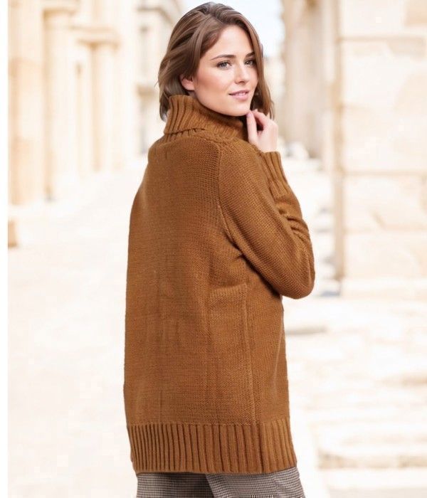 JESSY LINE Pull femme col roulé Pull long torsadé Manches