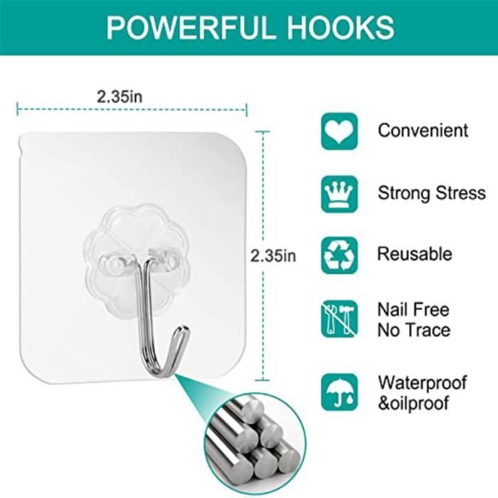 20 Crochets Adhésifs Transparents - Fixation Sans Percer Pour Cadres, Photos, Miroirs