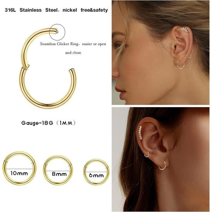 Boucles D'oreilles En Acier Inoxydable 316L - Lot De 15 Paires Hypoallergéniques - Pour Piercings Multiples Et Cartilage - Style Argenté - 10