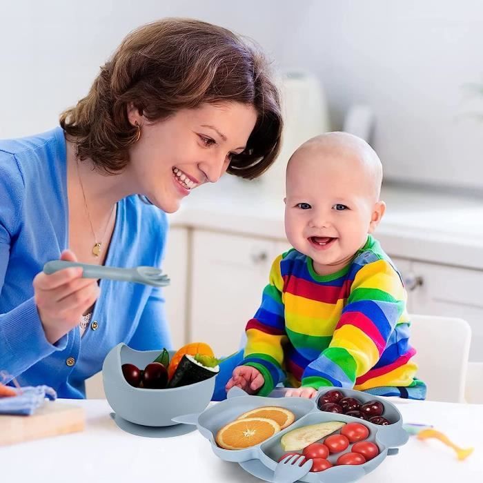 Set De Vaisselle Bébé 9 Pièces En Silicone - Assiette Et Bol à Ventouse, Bavoir, Couverts - Sans BPA, Lavable Au Lave-vaisselle