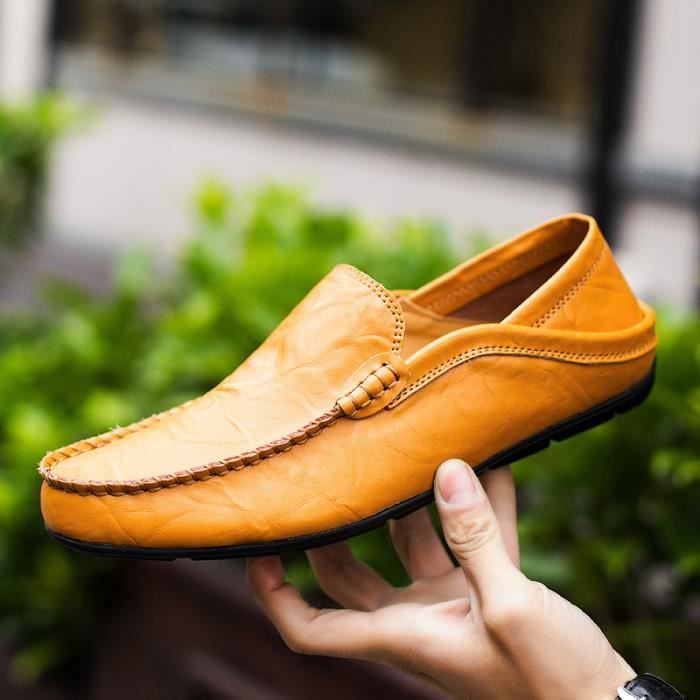 Chaussures Homme en Cuir Marron JS SLIP ON Couture Simple Semelle en Caoutchouc Marron Cdiscount