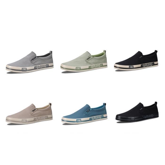 Mocassins Homme Gris Plat Respirante Printemps Toile Mode Casual