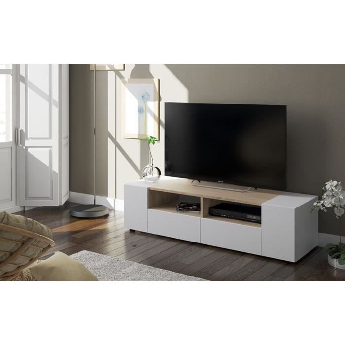 Meuble TV Habitdesign Blue-Tech - Blanc Brillant LED - 150x43x41cm