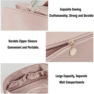 2 Trousses De Maquillage Voyage - Velours Côtelé Beige Et Rose, Grande Capacité 18x7,5x10,5 Cm