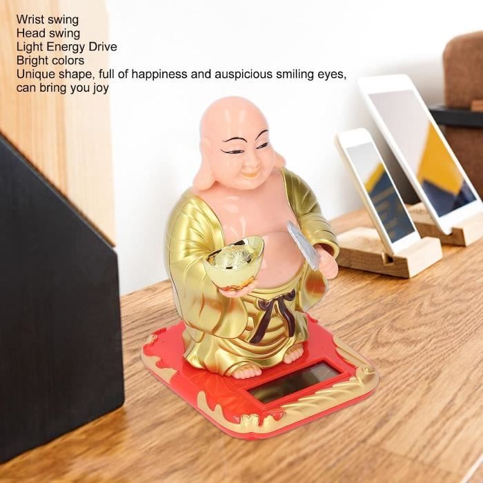 Figurine Solaire Moine Qui Secoue La Tête Gdfnmogo - Décoration Voiture/ bureau, Rouge, Absorbe La Lumière