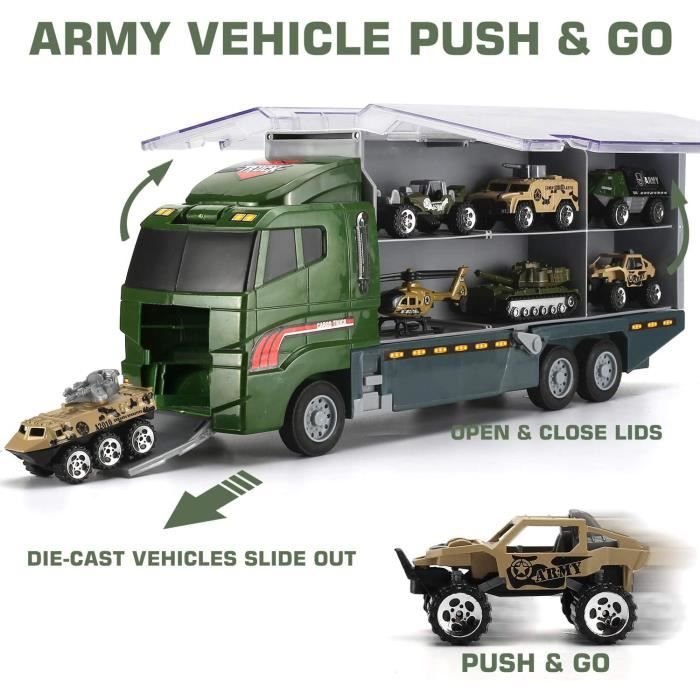Camion militaire militaire soldat pour homme dans un camion de transport  avec fusée, mini voiture de combat pour enfants de 3, 4, 5, 6, 7 ans