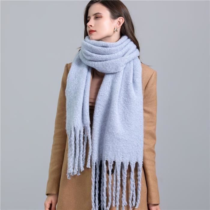 Echarpe tour de cou en laine, épaisse et douce, bicolore bleu clair et bleu  foncé