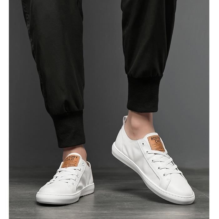 Baskets Basses Homme INSFITY Cuir Lacets Blanc Blanc