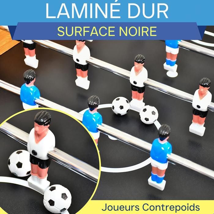 Goplus Table de baby-foot de 1,2 m en bois, jeux de football avec 2 ballons, 2 porte-gobelets, pour la maison, salle de jeux, table de football de taille compétition pour adultes (Noir