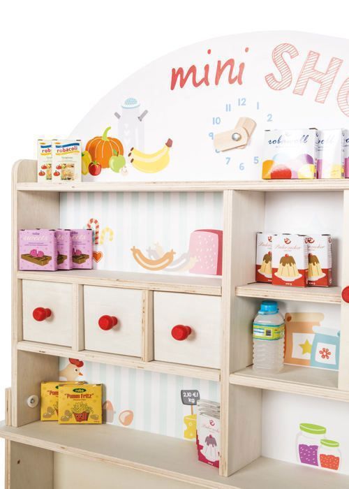 Epicerie en Bois ROBA avec Comptoir et Horloge - Rose / Blanc - Jouet d'Imitation pour Enfant de