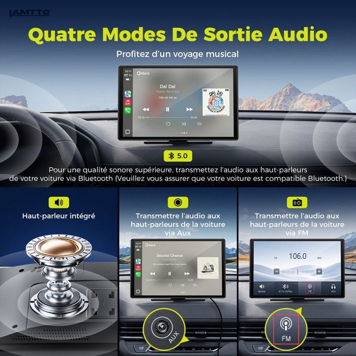 Écran Voiture 7" Sans Fil CarPlay & Android Auto – Caméra Recul, GPS, Siri, WiFi, Bluetooth, FM