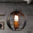 BK STOEX E27 Lampe Suspension en Forme de globe terrestre Lustre en fer forgé style industriel Rétro 20cm Noir-0