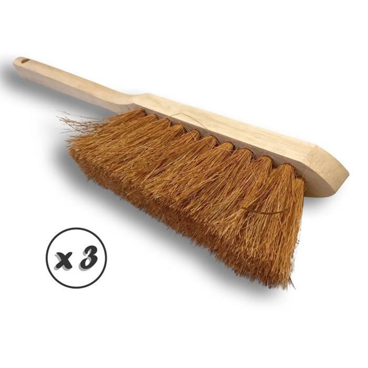 Lot De 3 Balayettes En Fibres De Coco Kibros - Manche Bois 45cm - Écologique Pour Poussière, Cendres, Sable