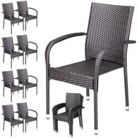 CASARIA® Ensemble de 8 chaises de jardin brunes en polyrotin avec accoudoirs empilables structure en acier thermolaqué