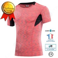 T-shirt de sport homme moulant manches courtes CONFOZEN rouge pour fitness et course à pied