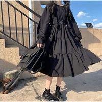 Lolita Robe - Gothique Lolita Femmes Robe Japonais Harajuku - Manches Longues Robe - Noir